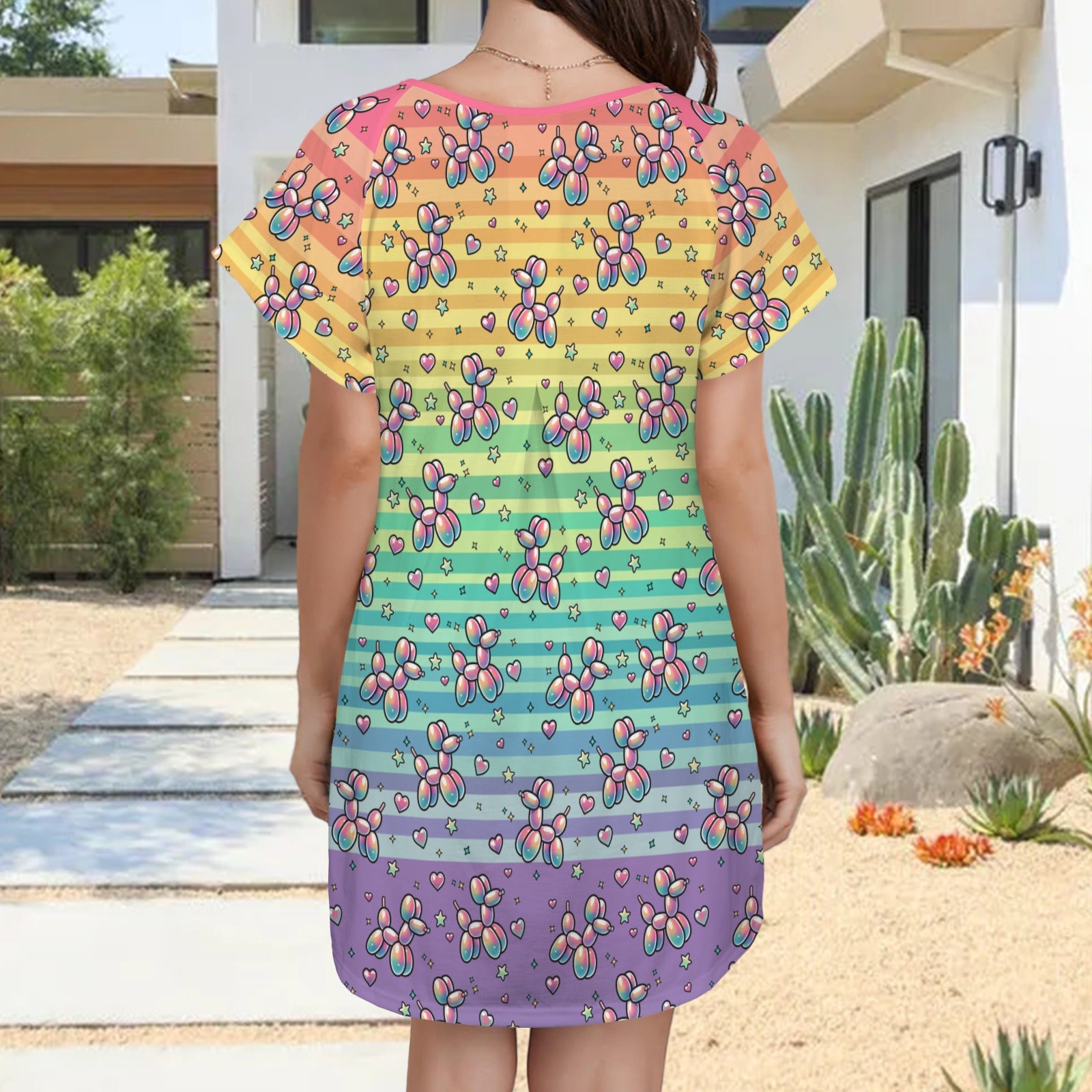 Retro Rainbow Women's Shirt Dress with Pockets