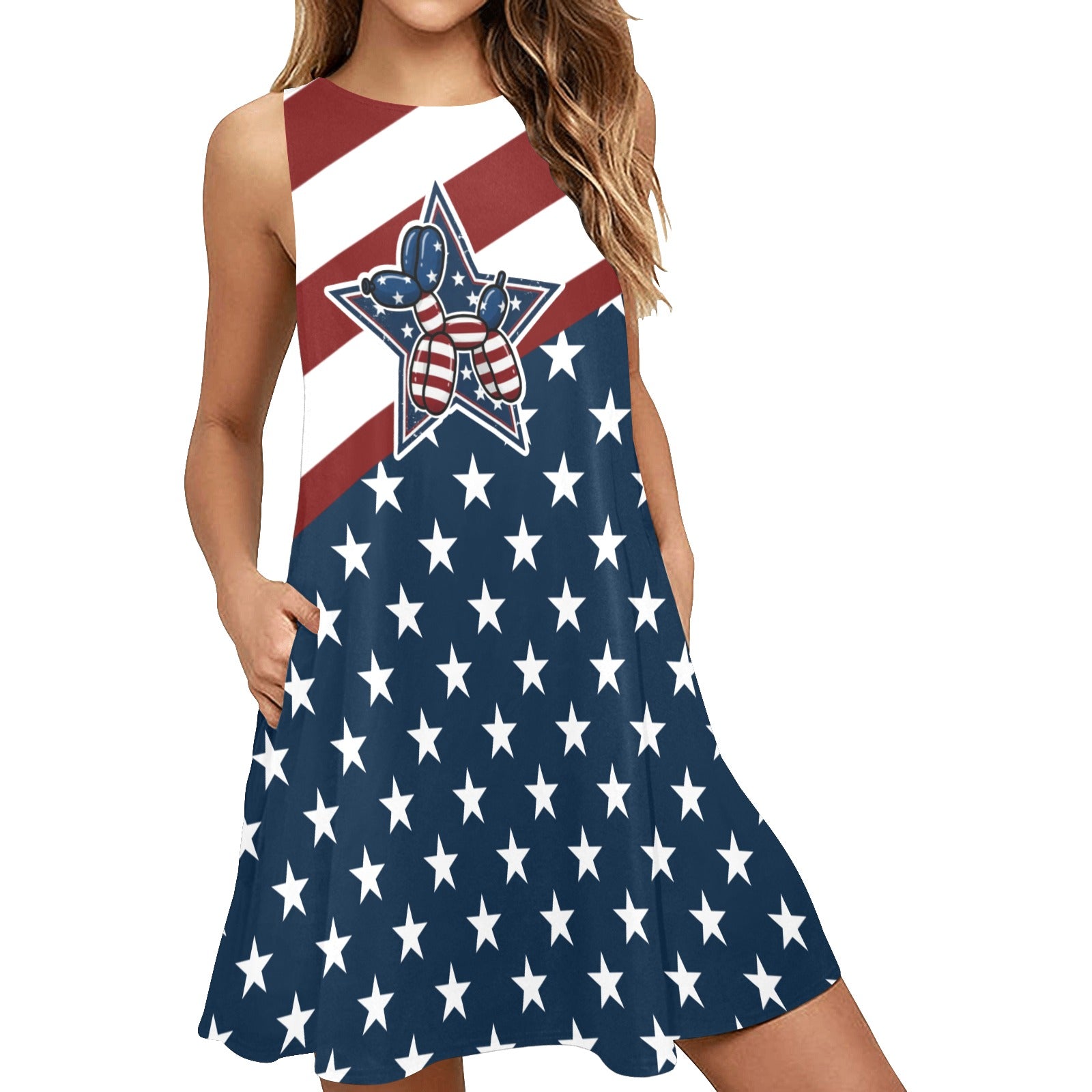 Patriotic Pups Women’s Flowy Sleeveless Dress with Pockets