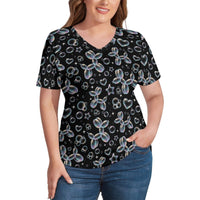Bubble Balloon Dogs Women's Ice Silk V-Neck Top