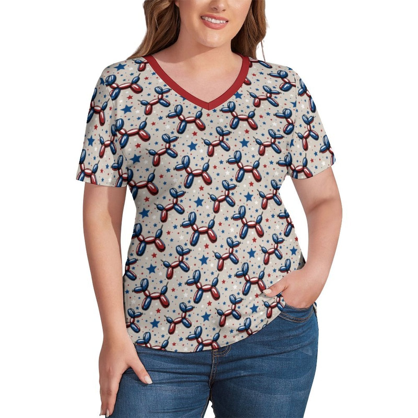 Patriotic Pups Women's Ice Silk V-Neck Top