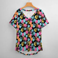 Graffiti Dogs Women's Ice Silk V-Neck Top