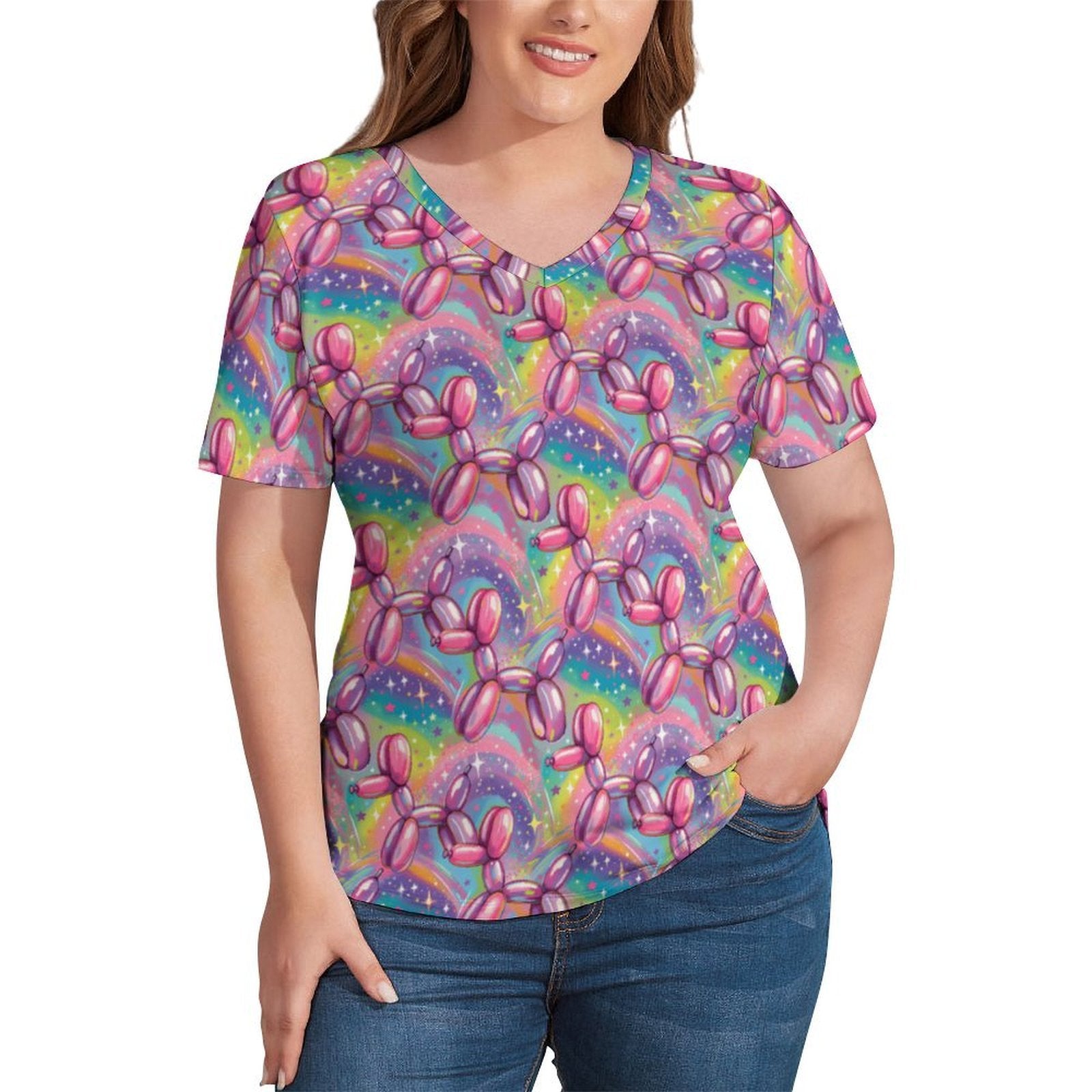 Aurora Pop - Women's Ice Silk V-Neck Top