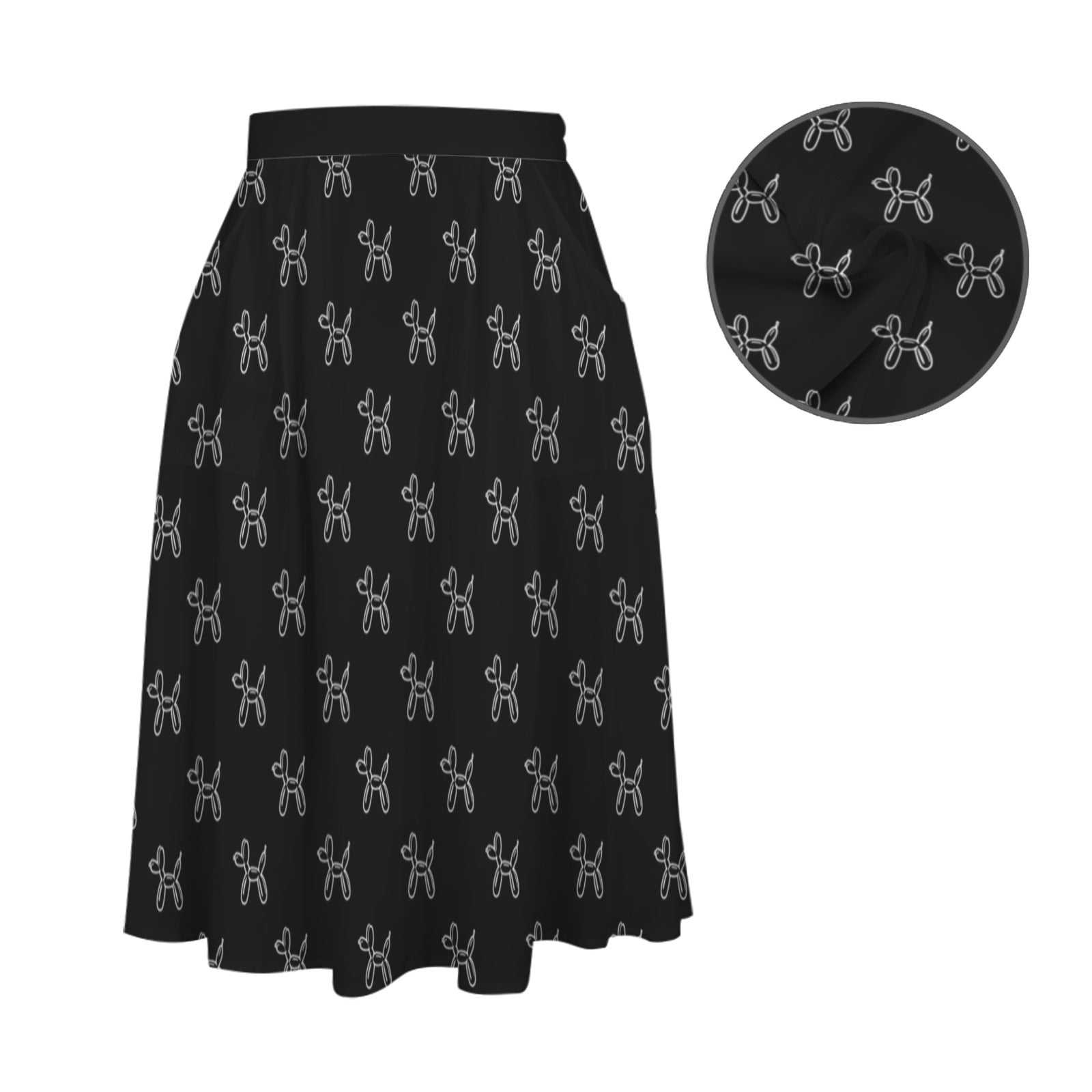 Classy Balloon Dogs Women's Elastic Waist Midi Skirt with Pockets