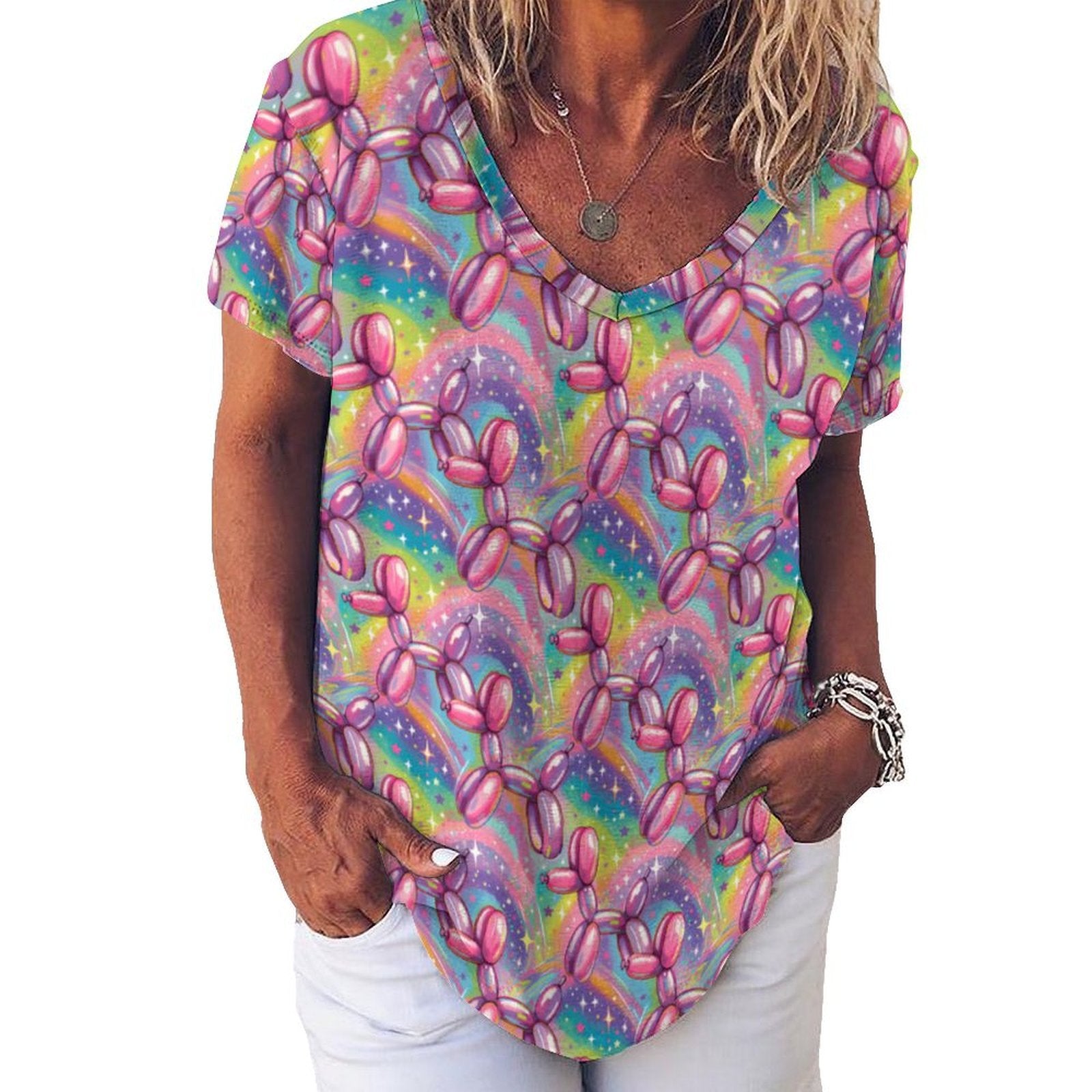 Aurora Pop - Women's Ice Silk V-Neck Top