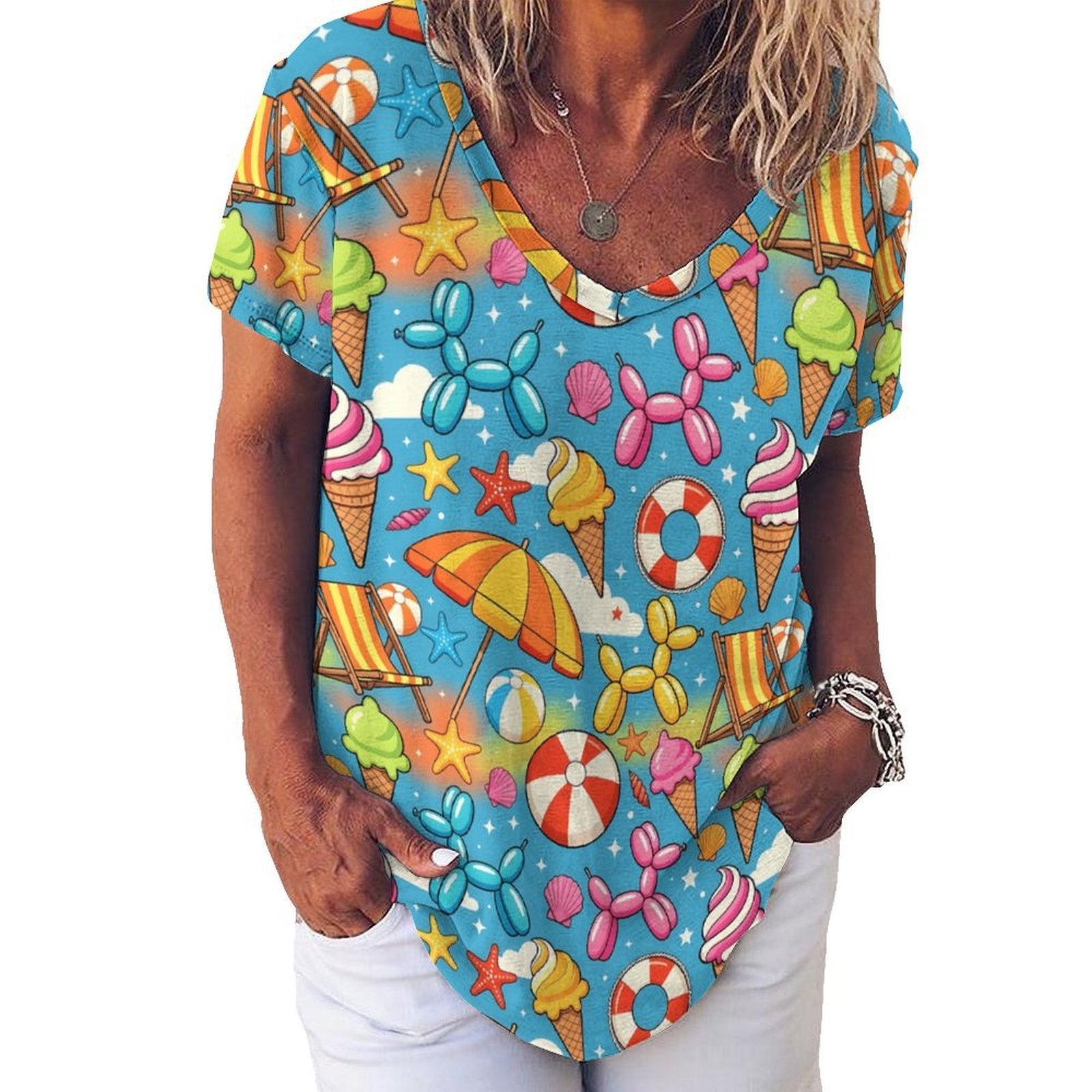 Summer Lovin' Women's Ice Silk V-Neck Top
