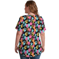 Graffiti Dogs Women's Ice Silk V-Neck Top