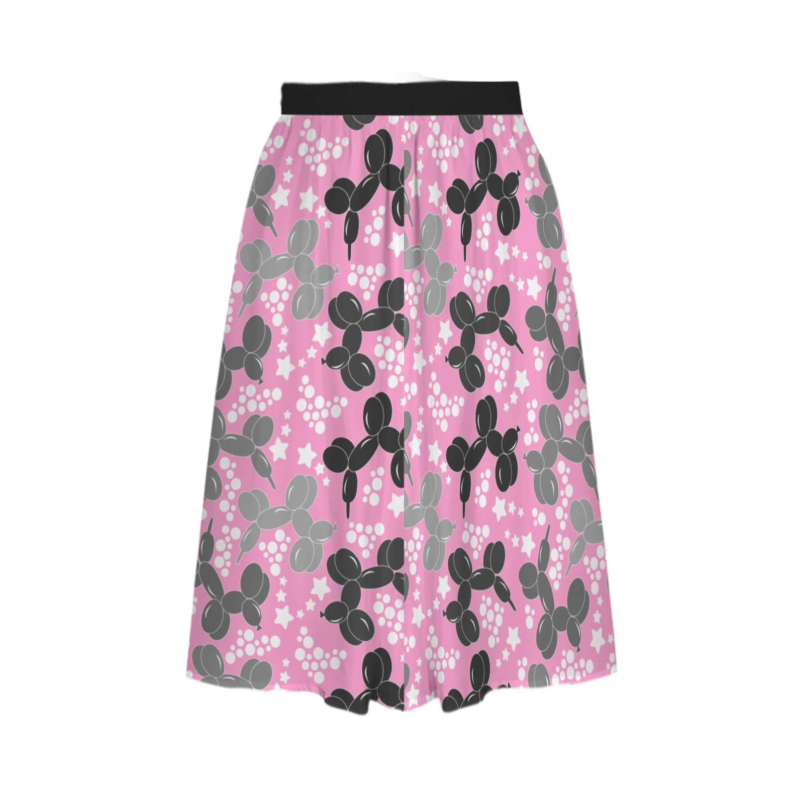 Retro Dogs Women's Elastic Waist Midi Skirt with Pockets