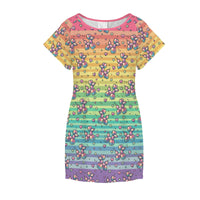 Retro Rainbow Women's Shirt Dress with Pockets