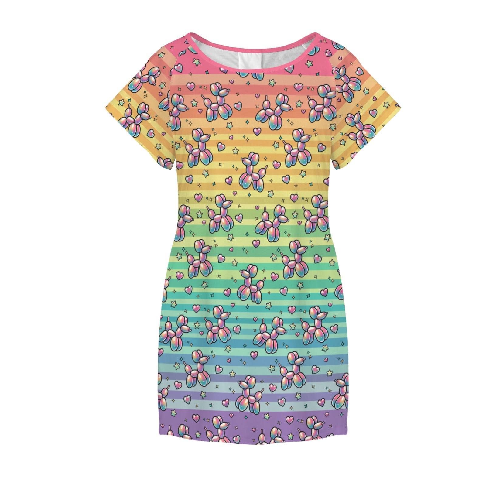 Retro Rainbow Women's Shirt Dress with Pockets