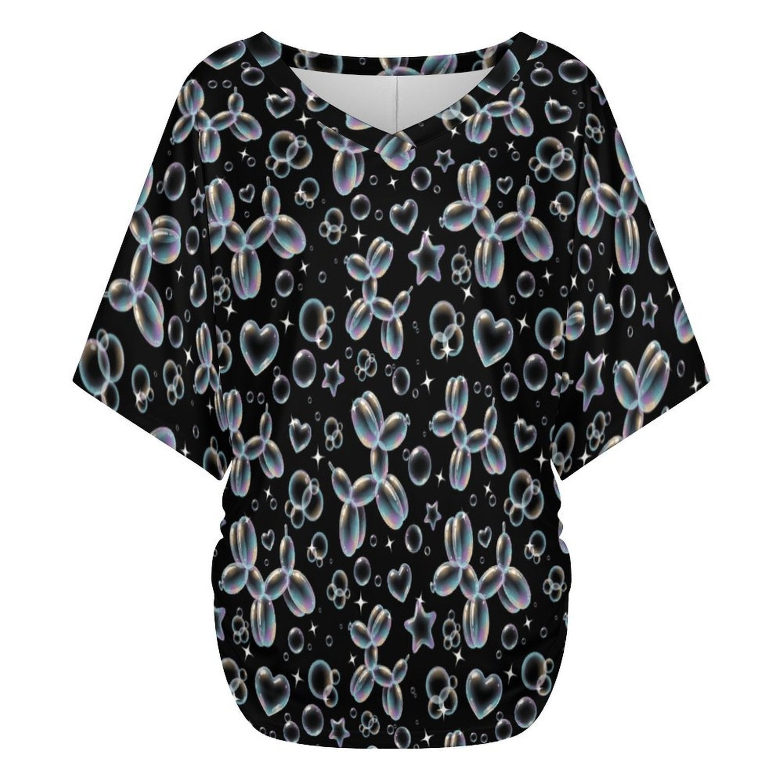 Bubble Balloon Dogs Women's V-Neck Batwing Top