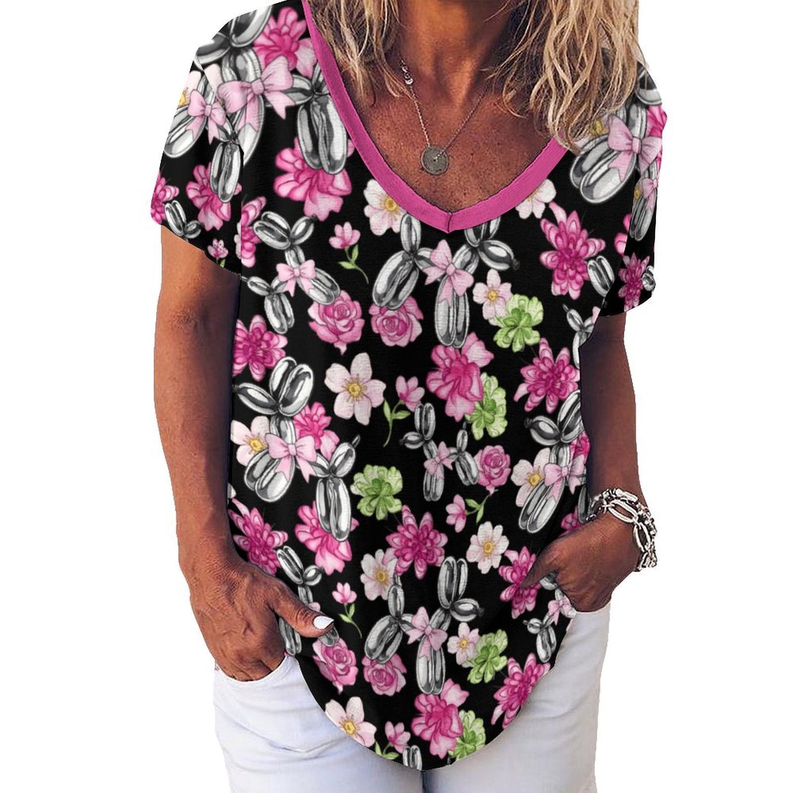 Petal Pop Women's Ice Silk V-Neck Top