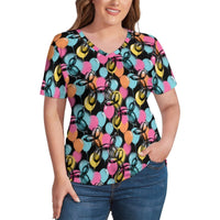 Graffiti Dogs Women's Ice Silk V-Neck Top