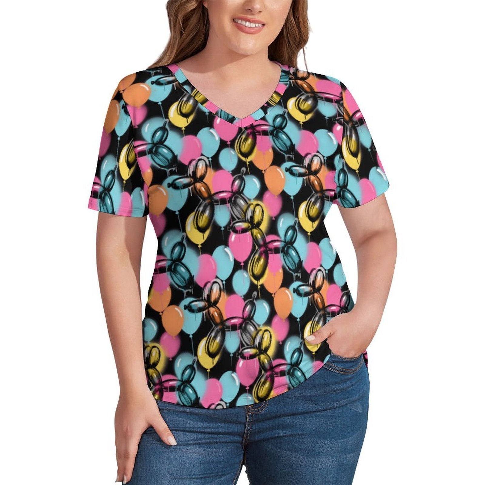 Graffiti Dogs Women's Ice Silk V-Neck Top