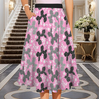 Retro Dogs Women's Elastic Waist Midi Skirt with Pockets