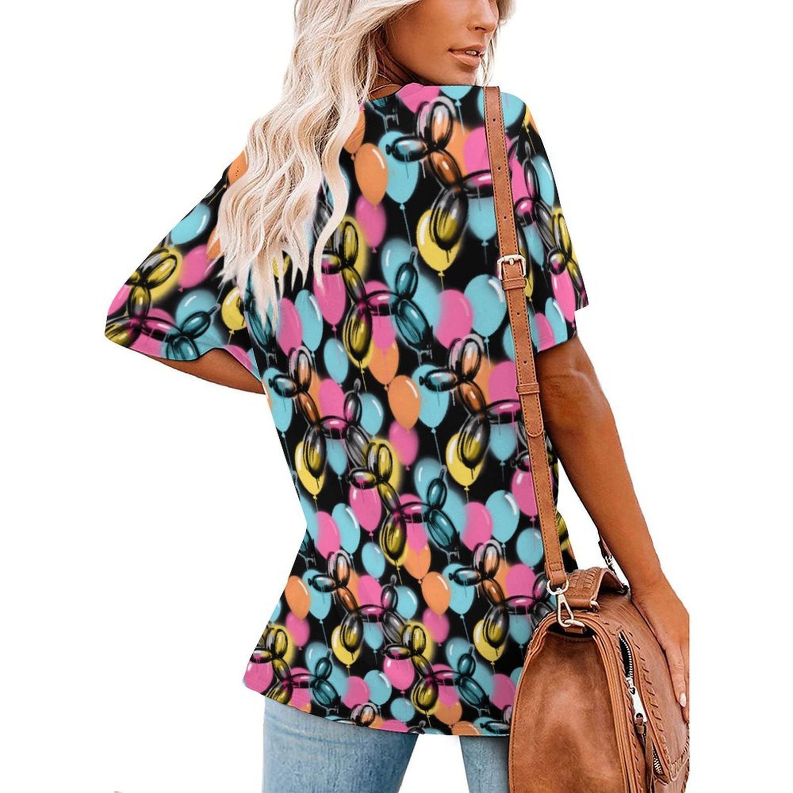 Graffiti Dogs Women's Ice Silk V-Neck Top