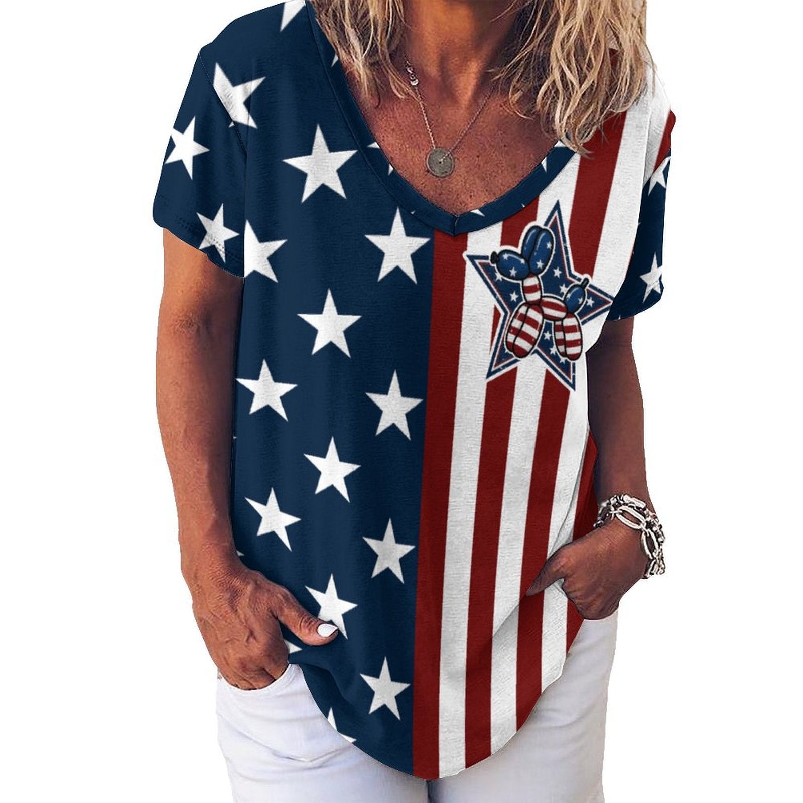 Patriotic Pups Women's Ice Silk V-Neck Top