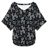 Bubble Balloon Dogs Women's V-Neck Batwing Top