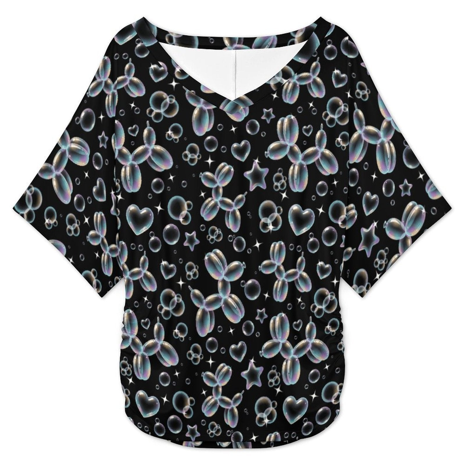 Bubble Balloon Dogs Women's V-Neck Batwing Top