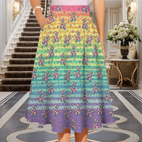 Retro Rainbow Women's Elastic Waist Midi Skirt with Pockets
