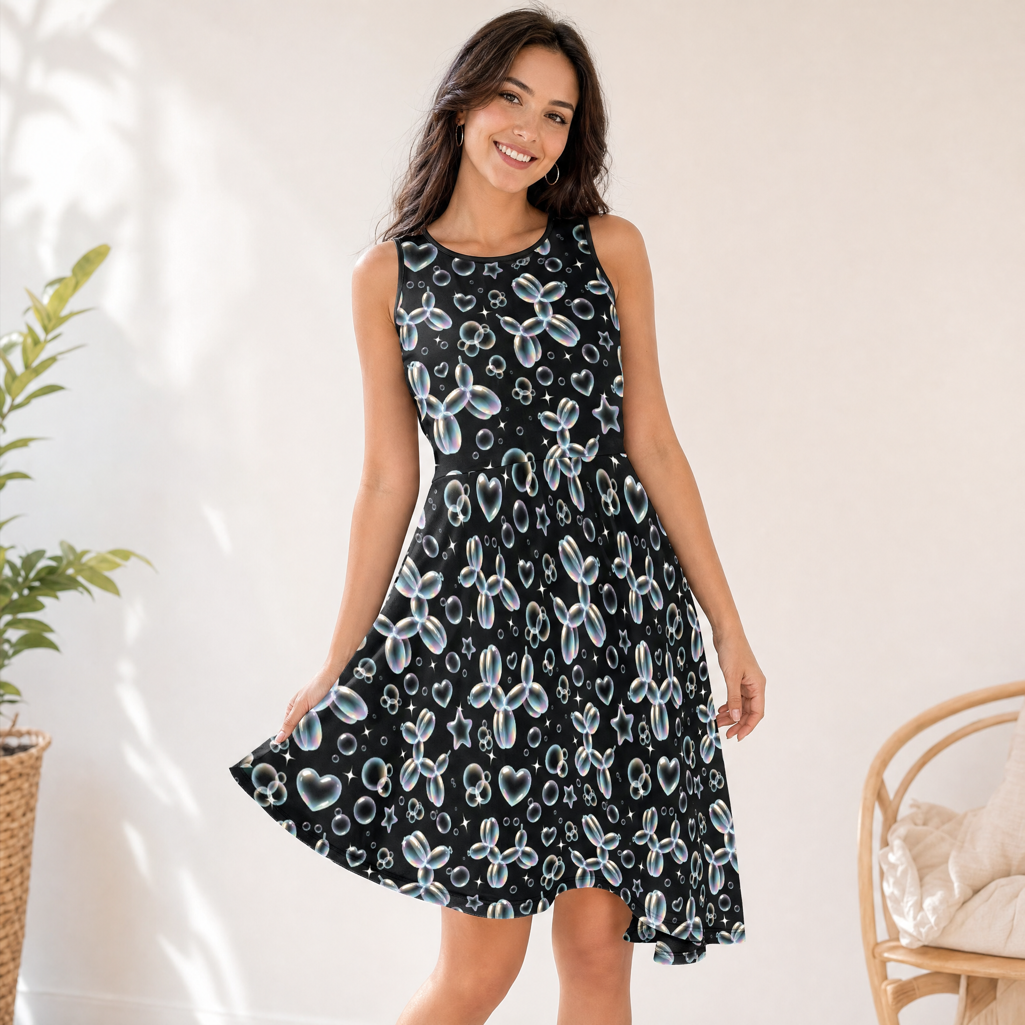 Bubble Balloon Dogs Women’s Fit & Flare Sleeveless Dress