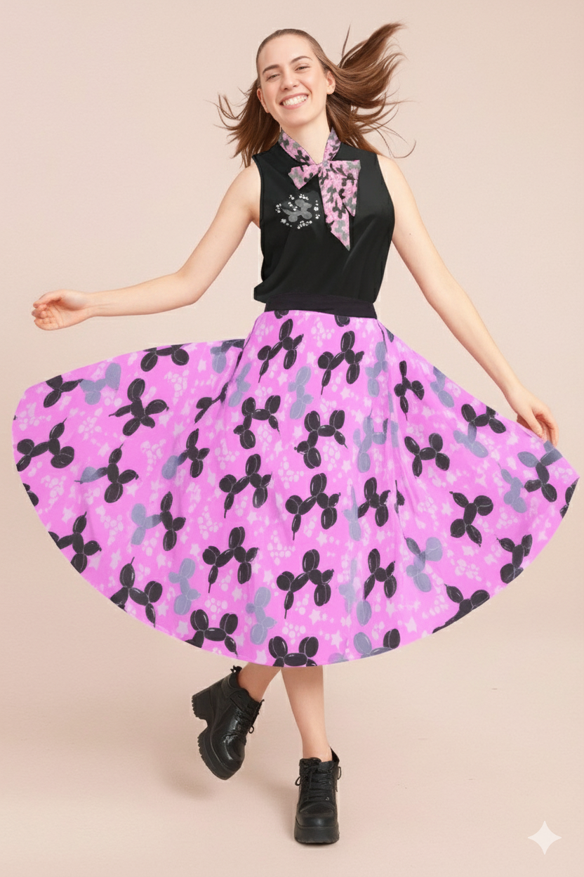 Retro Dogs Women's Elastic Waist Midi Skirt with Pockets