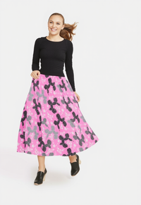 Retro Dogs Women's Elastic Waist Midi Skirt with Pockets