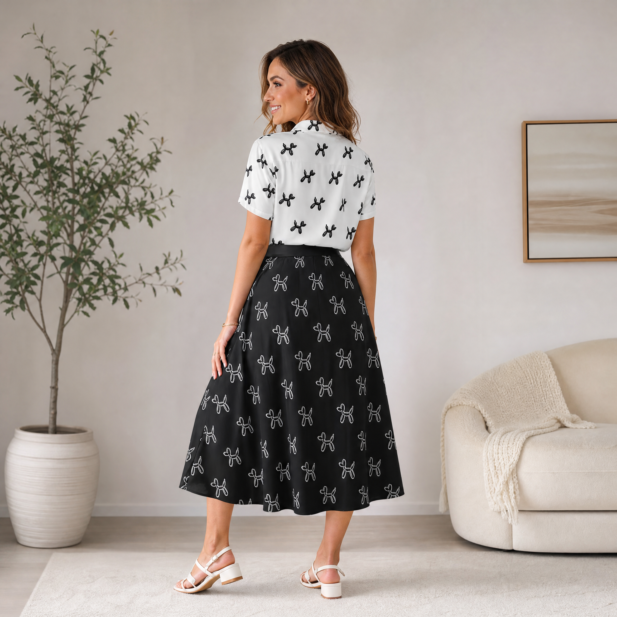 Classy Balloon Dogs Women's Short Sleeve Button-Up Blouse