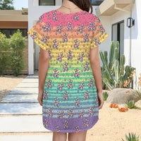 Retro Rainbow Women's Shirt Dress with Pockets