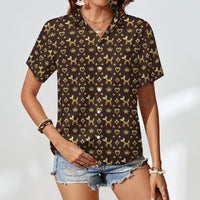 Decadent Dogs Women's Short Sleeve Button-Up Blouse