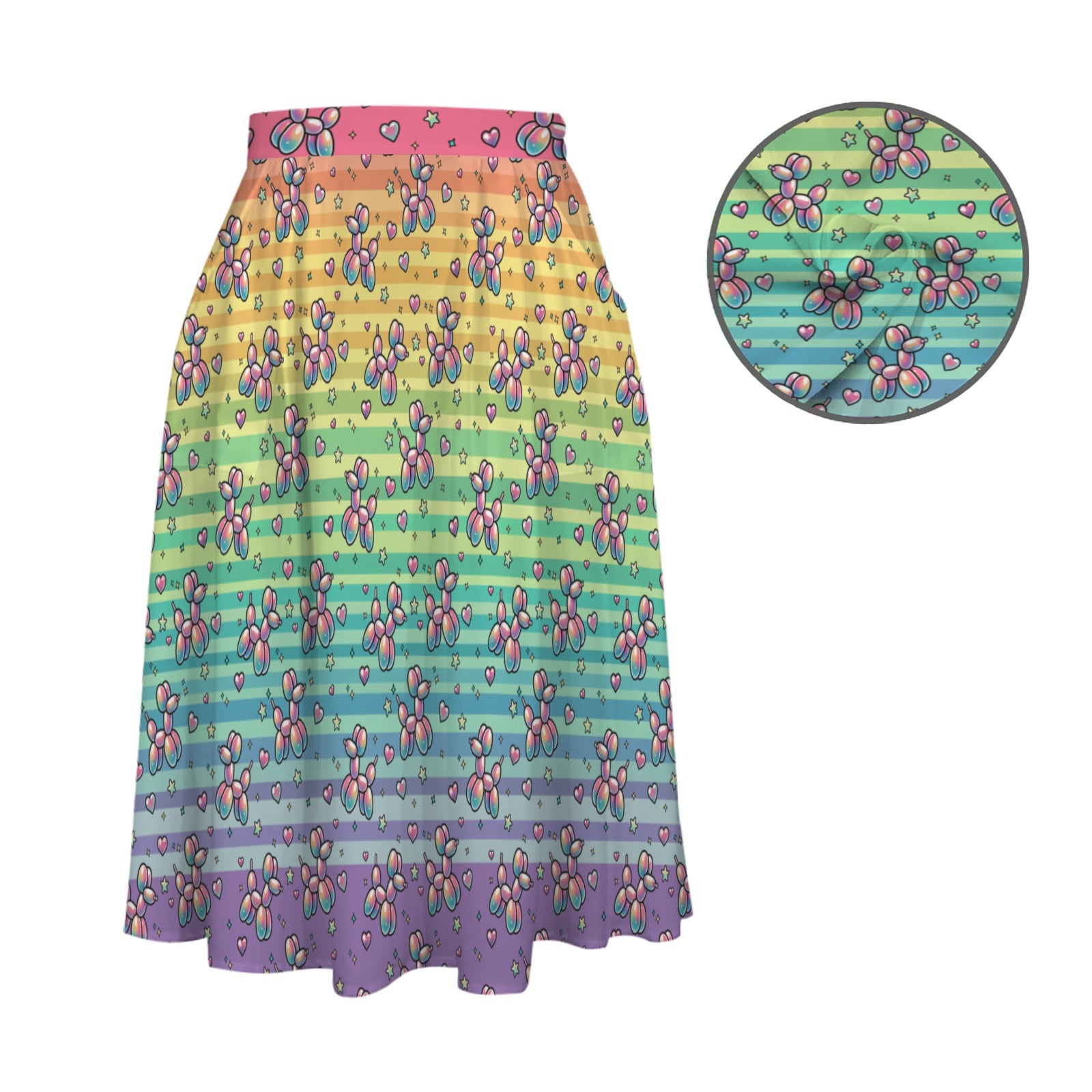 Retro Rainbow Women's Elastic Waist Midi Skirt with Pockets