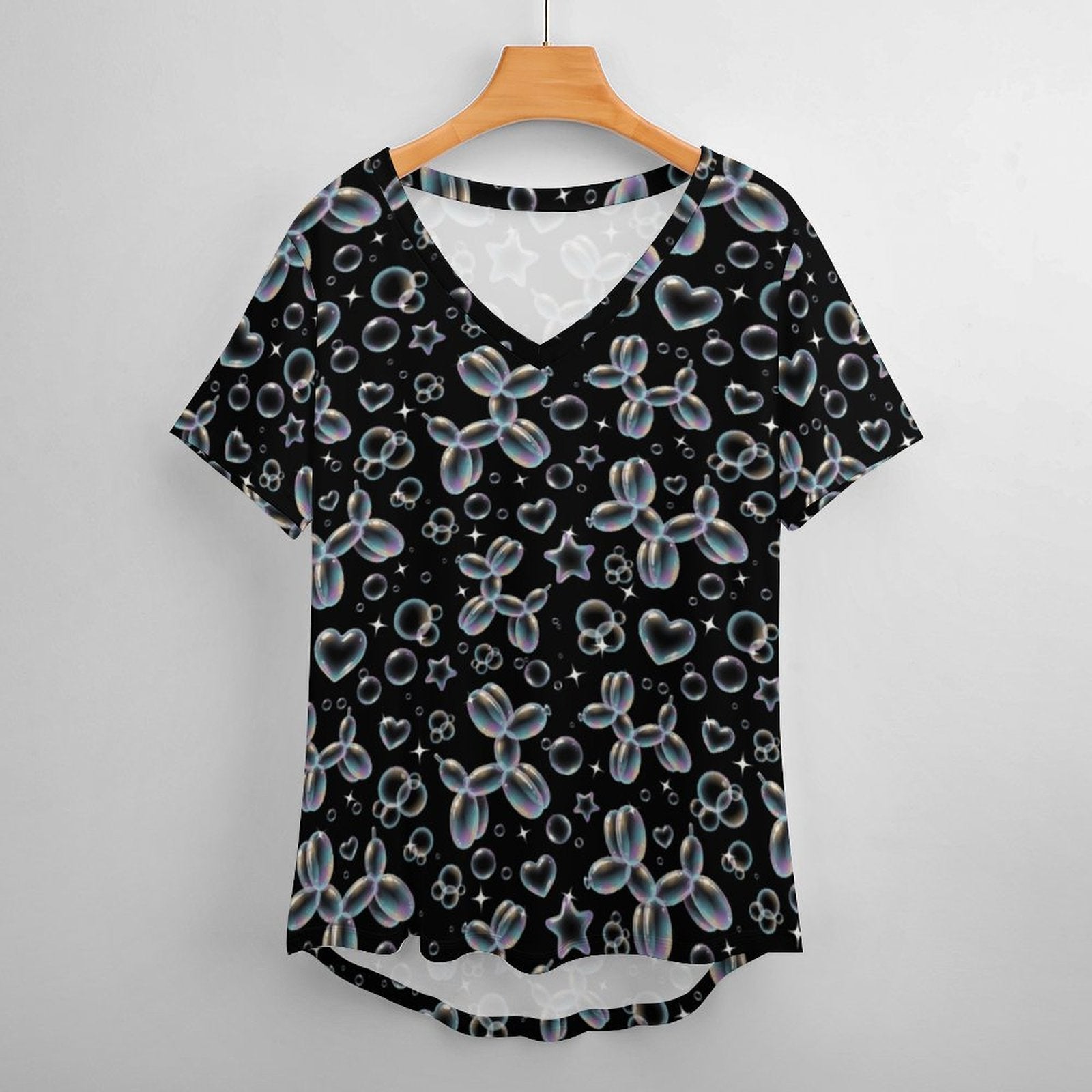Bubble Balloon Dogs Women's Ice Silk V-Neck Top