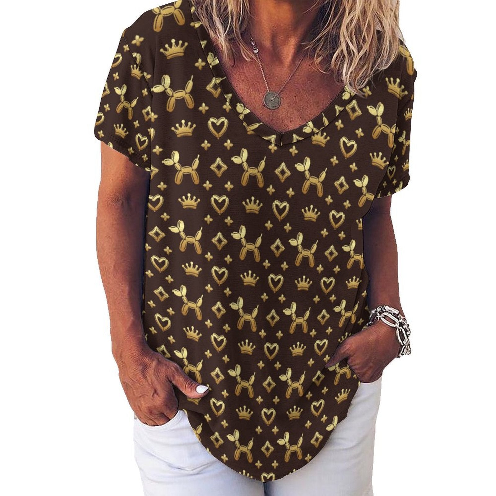 Decadent Dogs Women's Ice Silk V-Neck Top