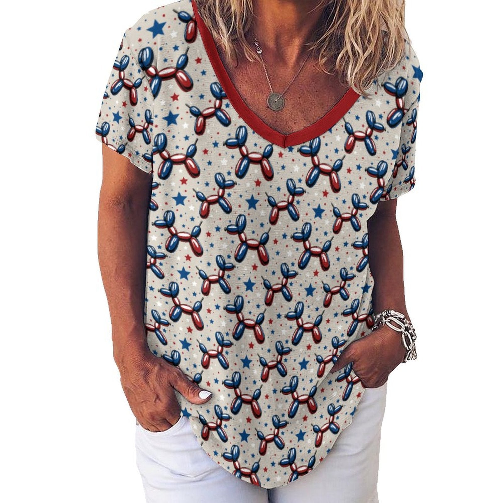 Patriotic Pups Women's Ice Silk V-Neck Top