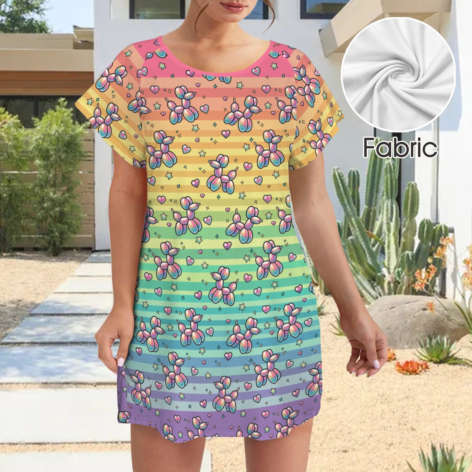 Retro Rainbow Women's Shirt Dress with Pockets