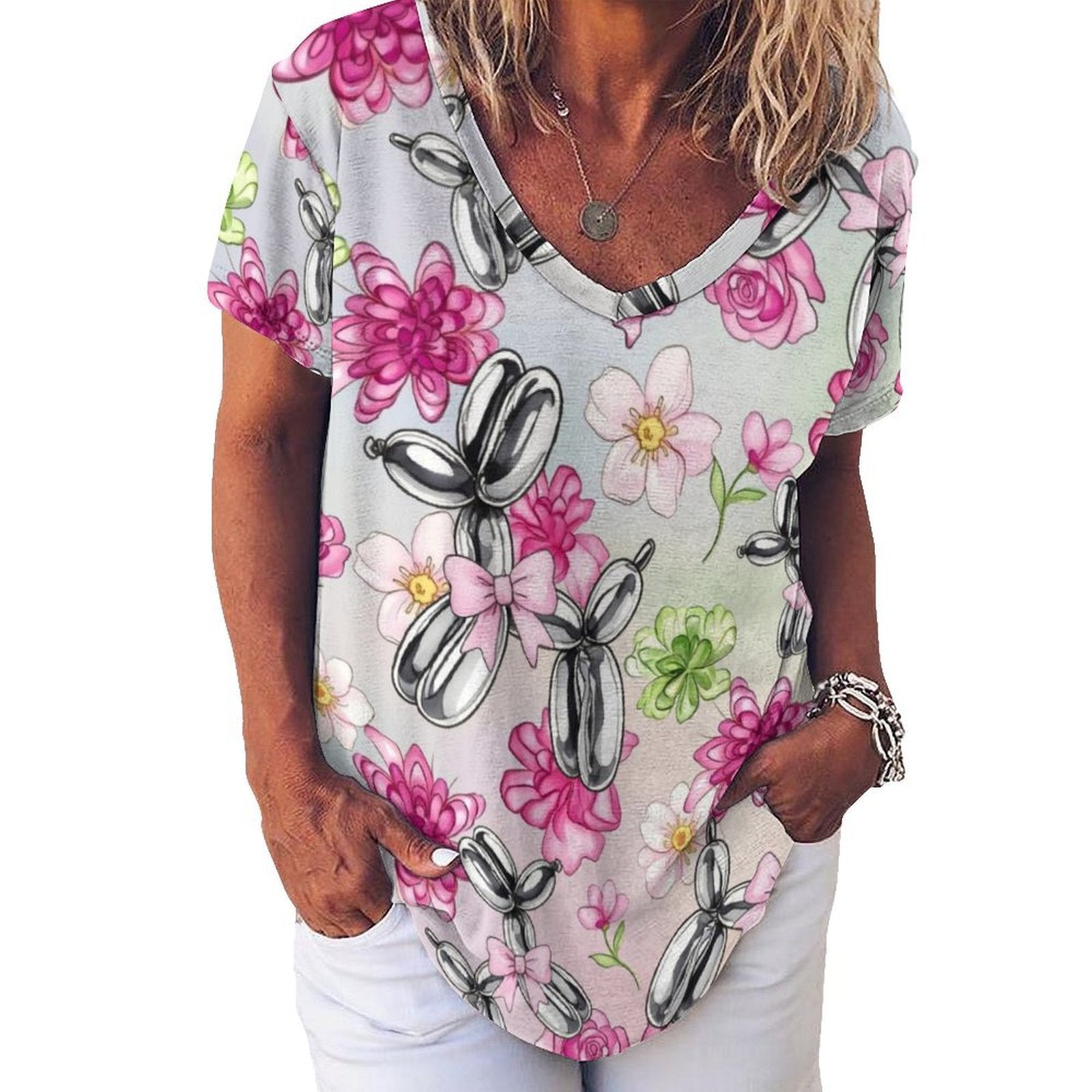 Petal Pop Women's Ice Silk V-Neck Top
