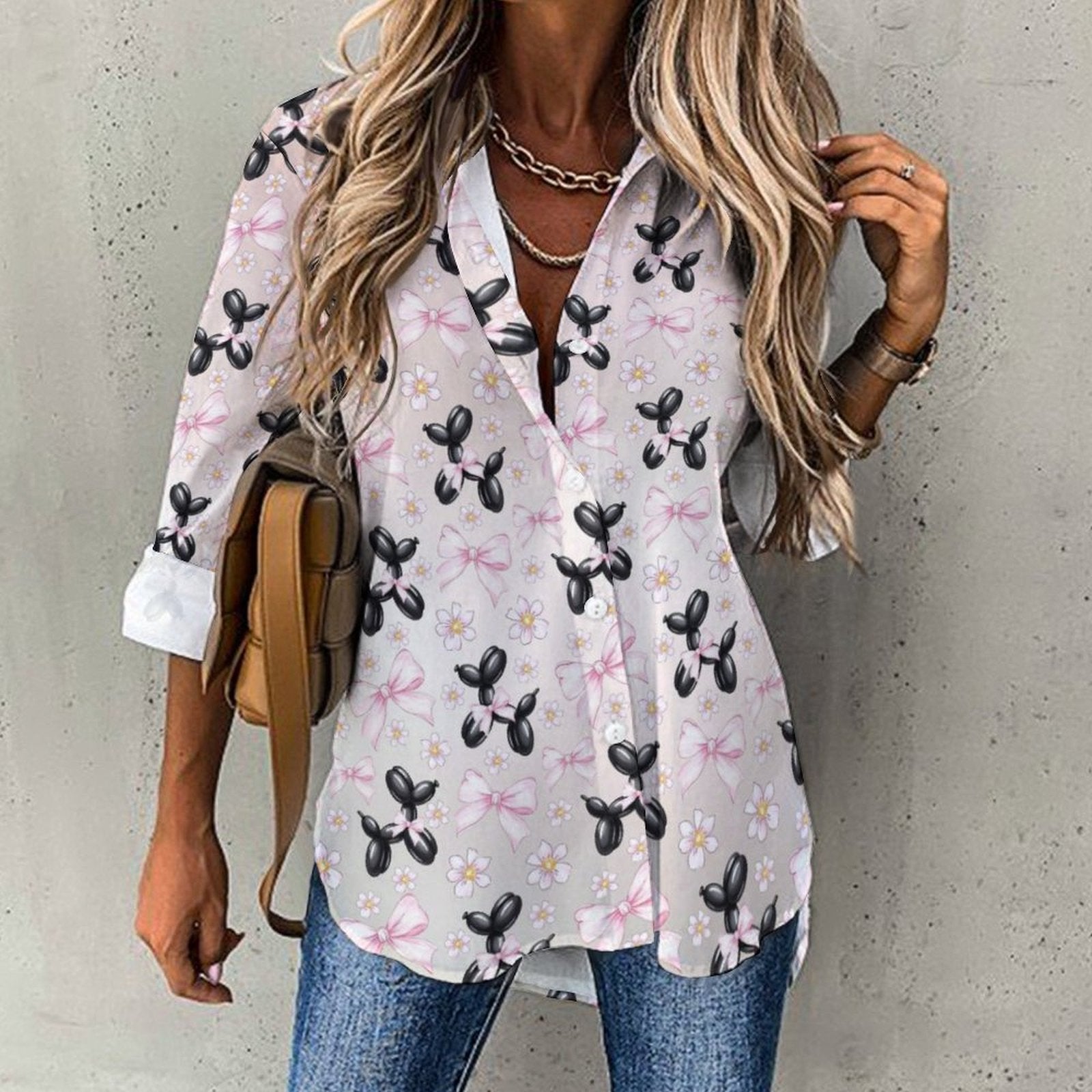Bow Wow Women's Long Sleeve Button-Up Blouse