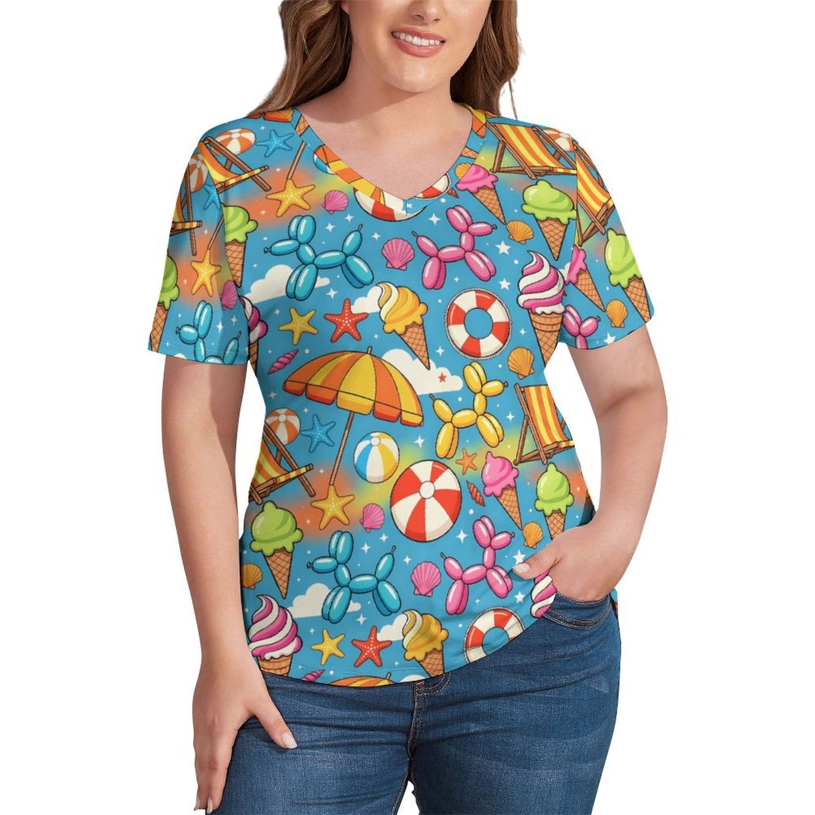 Summer Lovin' Women's Ice Silk V-Neck Top