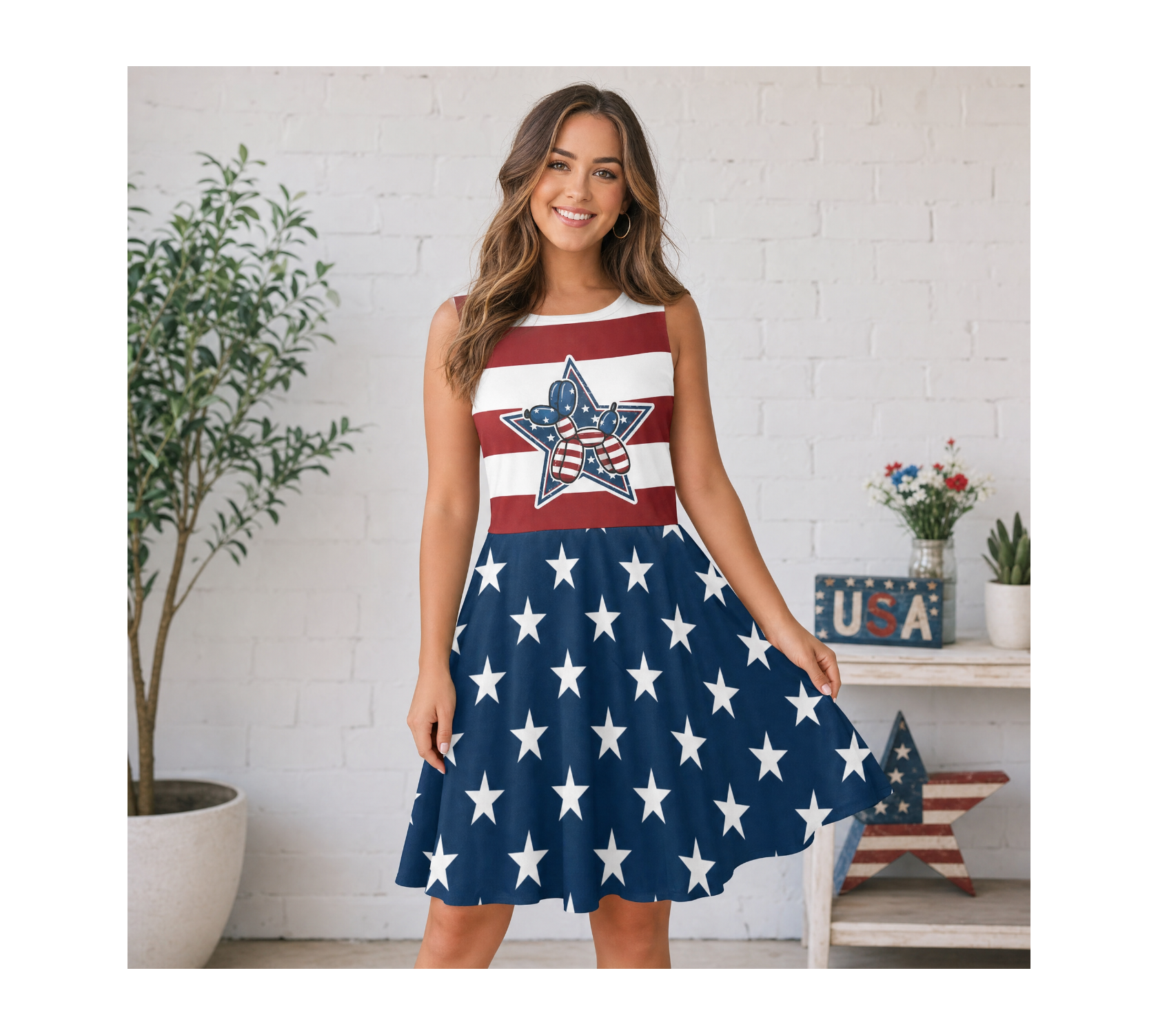Patriotic Pups Women’s Fit & Flare Sleeveless Dress